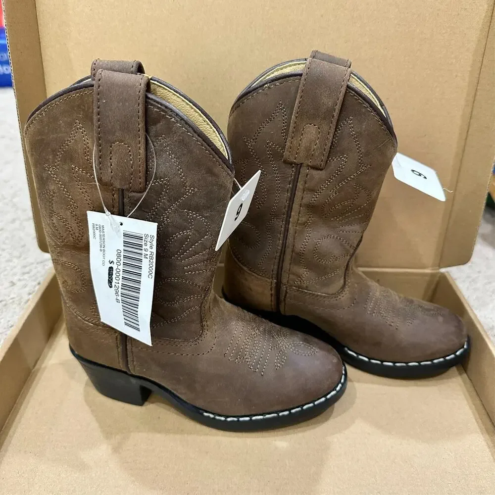 Masterson Boots Kids Leather Western Cowboy Almond Toe Size 9 RB2000C Brown NEW